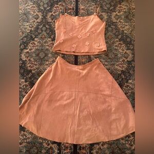 Luca luca silk 100% leather crop top floral & skirt 6 italian vtg 90s Coachella